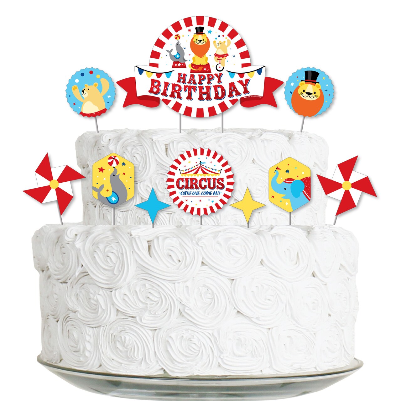 Big Dot of Happiness Carnival - Step Right Up Circus - Carnival Themed Birthday Party Cake Decorating Kit - Happy Birthday Cake Topper Set - 11 Pieces